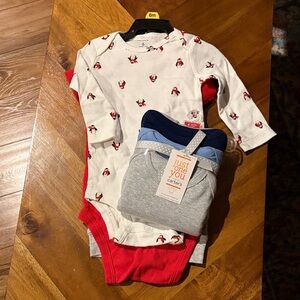 Carter's Penguin and Solid Baby Bodysuit Set - Red, White, Gray, Blue